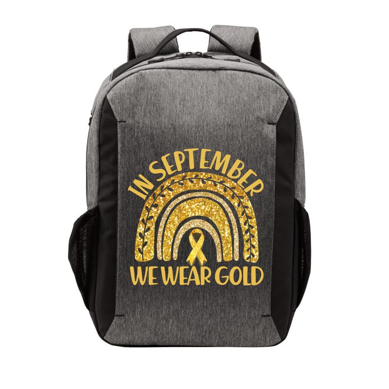 In September We Wear Gold Childhood Cancer Awareness Golden Rainbow Vector Backpack