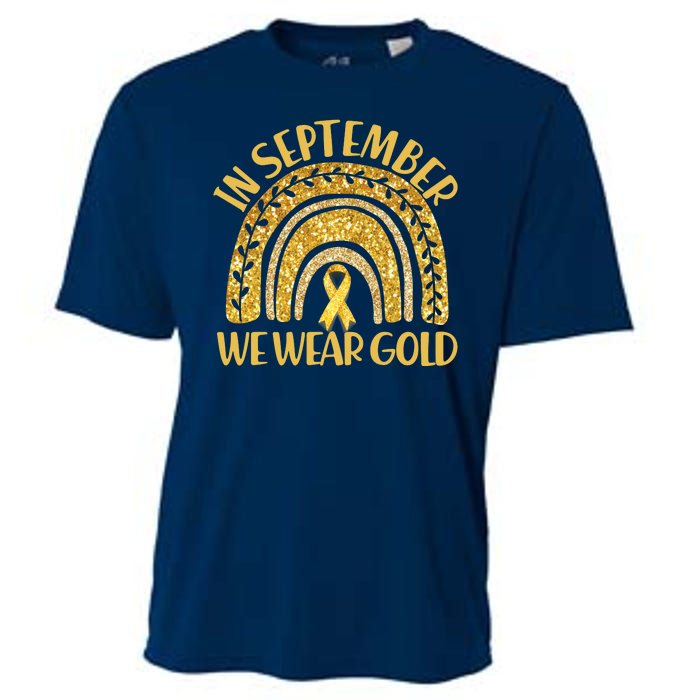 In September We Wear Gold Childhood Cancer Awareness Golden Rainbow Cooling Performance Crew T-Shirt