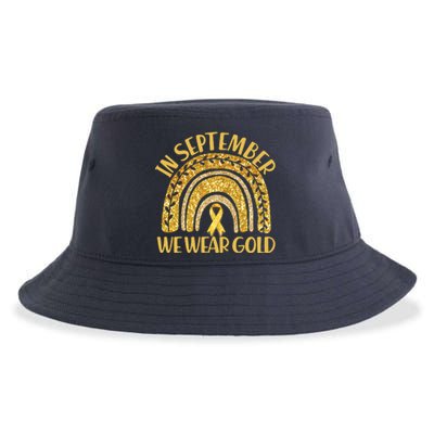 In September We Wear Gold Childhood Cancer Awareness Golden Rainbow Sustainable Bucket Hat