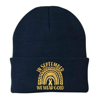 In September We Wear Gold Childhood Cancer Awareness Golden Rainbow Knit Cap Winter Beanie