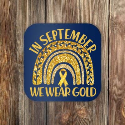 In September We Wear Gold Childhood Cancer Awareness Golden Rainbow Coaster