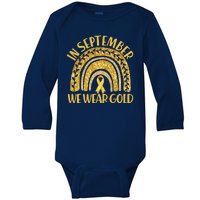 In September We Wear Gold Childhood Cancer Awareness Golden Rainbow Baby Long Sleeve Bodysuit