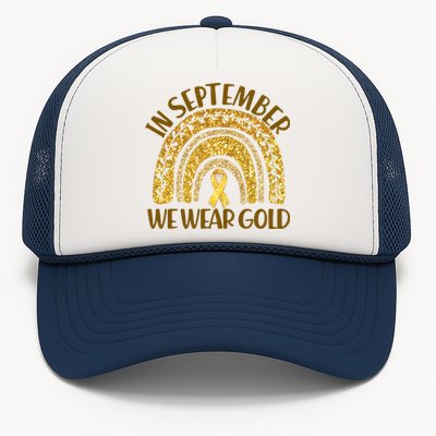 In September We Wear Gold Childhood Cancer Awareness Golden Rainbow Trucker Hat