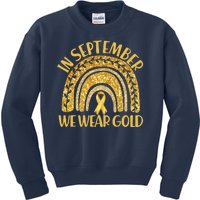 In September We Wear Gold Childhood Cancer Awareness Golden Rainbow Kids Sweatshirt