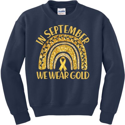 In September We Wear Gold Childhood Cancer Awareness Golden Rainbow Kids Sweatshirt