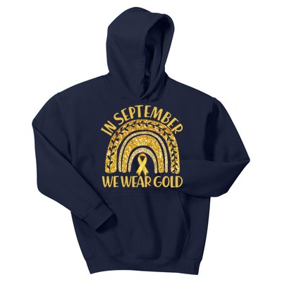 In September We Wear Gold Childhood Cancer Awareness Golden Rainbow Kids Hoodie