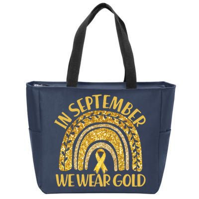 In September We Wear Gold Childhood Cancer Awareness Golden Rainbow Zip Tote Bag