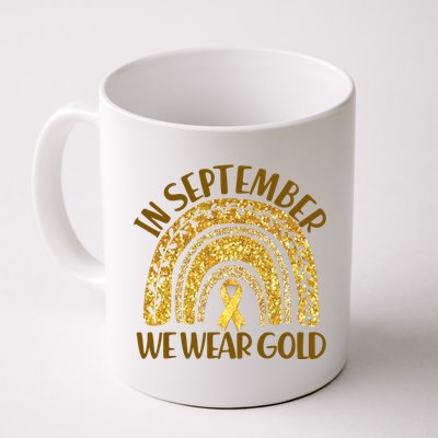 In September We Wear Gold Childhood Cancer Awareness Golden Rainbow Coffee Mug