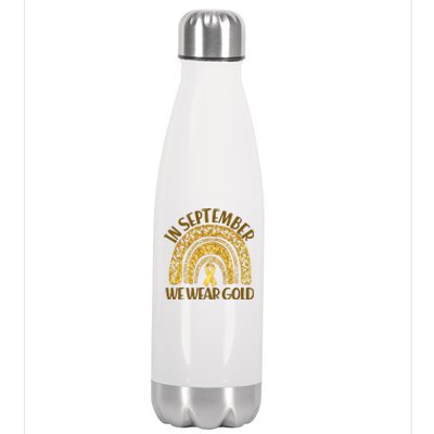 In September We Wear Gold Childhood Cancer Awareness Golden Rainbow Stainless Steel Insulated Water Bottle