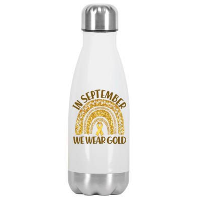 In September We Wear Gold Childhood Cancer Awareness Golden Rainbow Stainless Steel Insulated Water Bottle