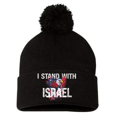 I Stand With Israel Eagle Support Israel Pom Pom 12in Knit Beanie