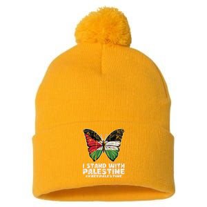 I Stand With Palestine For Their Freedom Free Palestine Pom Pom 12in Knit Beanie