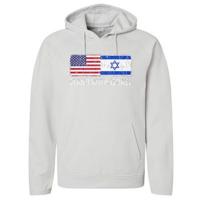 I Stand With Israel USA Israeli Flag Jewish Performance Fleece Hoodie