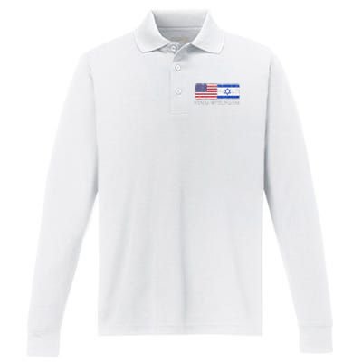 I Stand With Israel USA Israeli Flag Jewish Performance Long Sleeve Polo