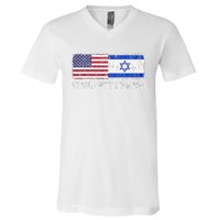 I Stand With Israel USA Israeli Flag Jewish V-Neck T-Shirt