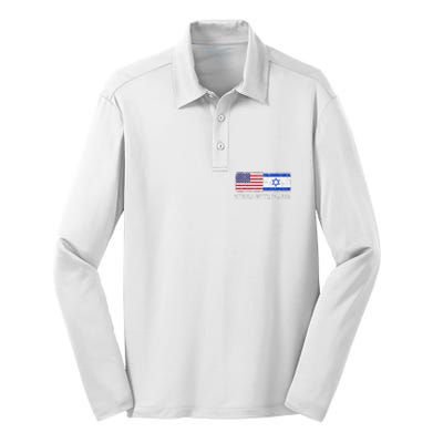 I Stand With Israel USA Israeli Flag Jewish Silk Touch Performance Long Sleeve Polo