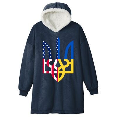 I Stand With Ukraine Flag Emblem I Stand For Ukraine Usaflag Gift Hooded Wearable Blanket