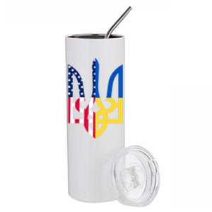 I Stand With Ukraine Flag Emblem I Stand For Ukraine Usaflag Gift Stainless Steel Tumbler