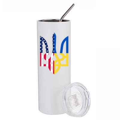 I Stand With Ukraine Flag Emblem I Stand For Ukraine Usaflag Gift Stainless Steel Tumbler