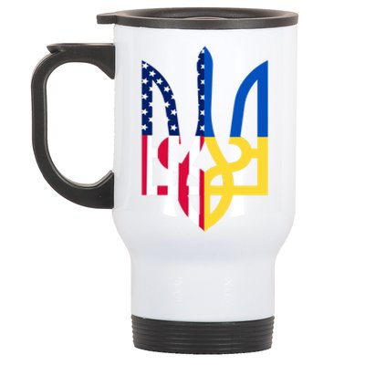 I Stand With Ukraine Flag Emblem I Stand For Ukraine Usaflag Gift Stainless Steel Travel Mug