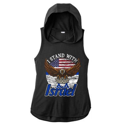 I Stand With Israel Eagle Flag Design Ladies PosiCharge Tri-Blend Wicking Draft Hoodie Tank