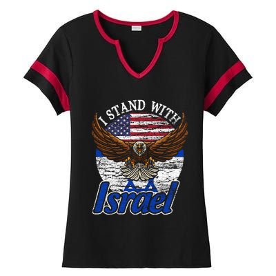 I Stand With Israel Eagle Flag Design Ladies Halftime Notch Neck Tee