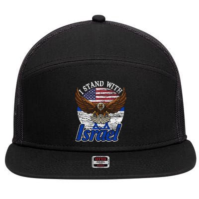 I Stand With Israel Eagle Flag Design 7 Panel Mesh Trucker Snapback Hat