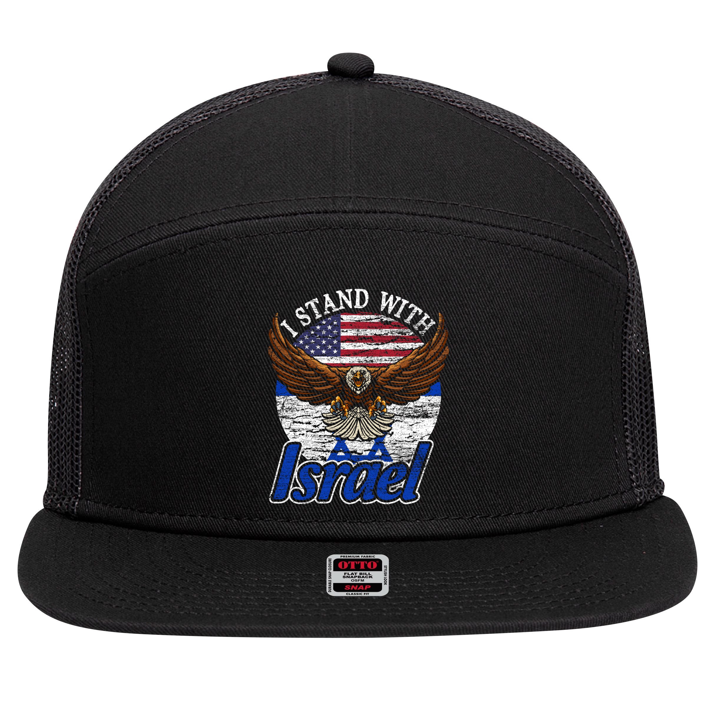 I Stand With Israel Eagle Flag Design 7 Panel Mesh Trucker Snapback Hat