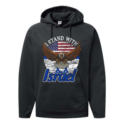 I Stand With Israel Eagle Flag Design Performance Fleece Hoodie