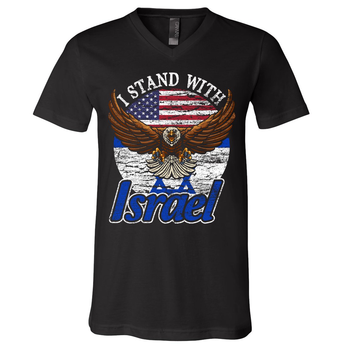 I Stand With Israel Eagle Flag Design V-Neck T-Shirt