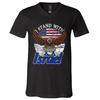 I Stand With Israel Eagle Flag Design V-Neck T-Shirt