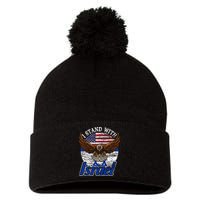 I Stand With Israel Eagle Flag Design Pom Pom 12in Knit Beanie