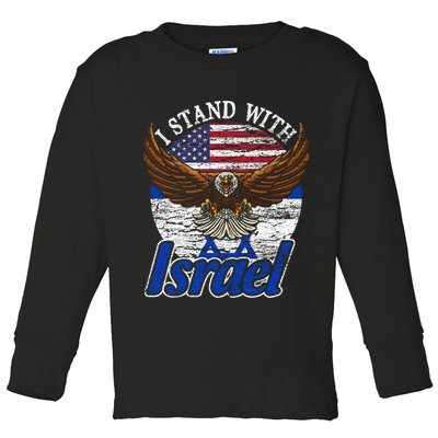 I Stand With Israel Eagle Flag Design Toddler Long Sleeve Shirt