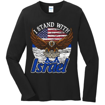 I Stand With Israel Eagle Flag Design Ladies Long Sleeve Shirt