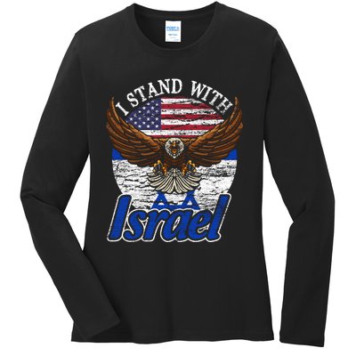 I Stand With Israel Eagle Flag Design Ladies Long Sleeve Shirt