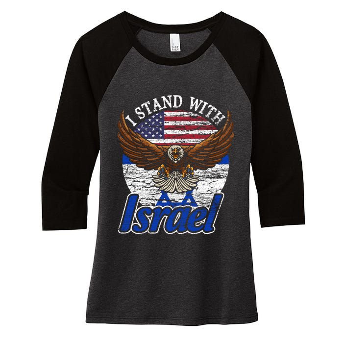 I Stand With Israel Eagle Flag Design Women's Tri-Blend 3/4-Sleeve Raglan Shirt