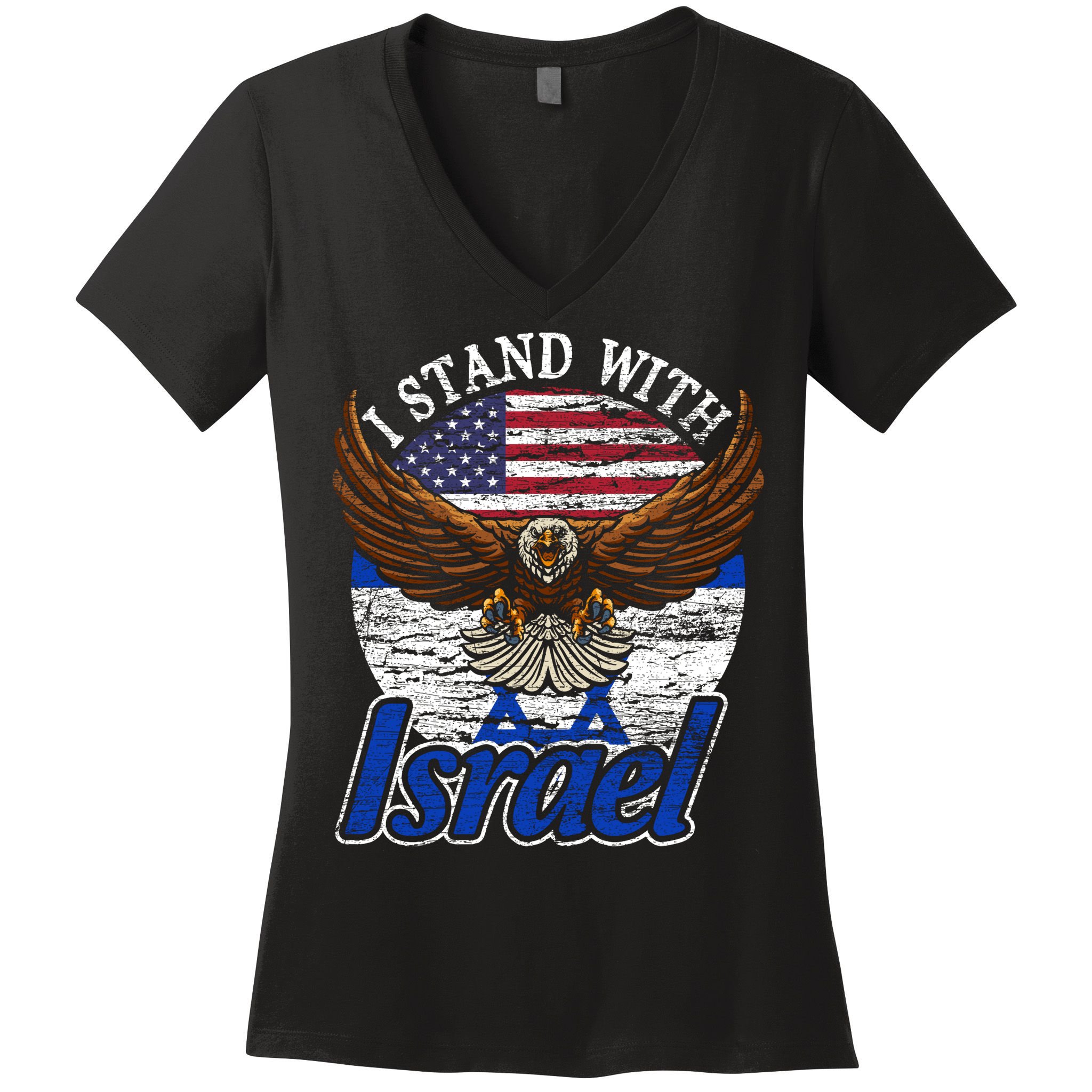 I Stand With Israel Eagle Flag Design Women's V-Neck T-Shirt