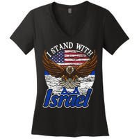 I Stand With Israel Eagle Flag Design Women's V-Neck T-Shirt