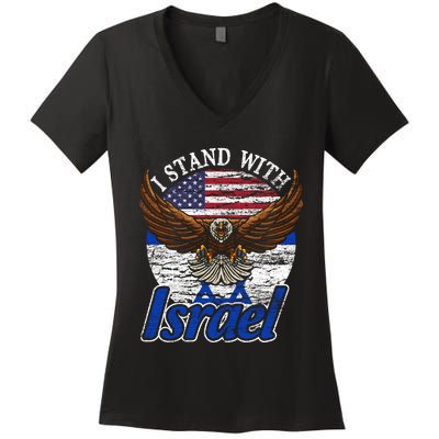 I Stand With Israel Eagle Flag Design Women's V-Neck T-Shirt