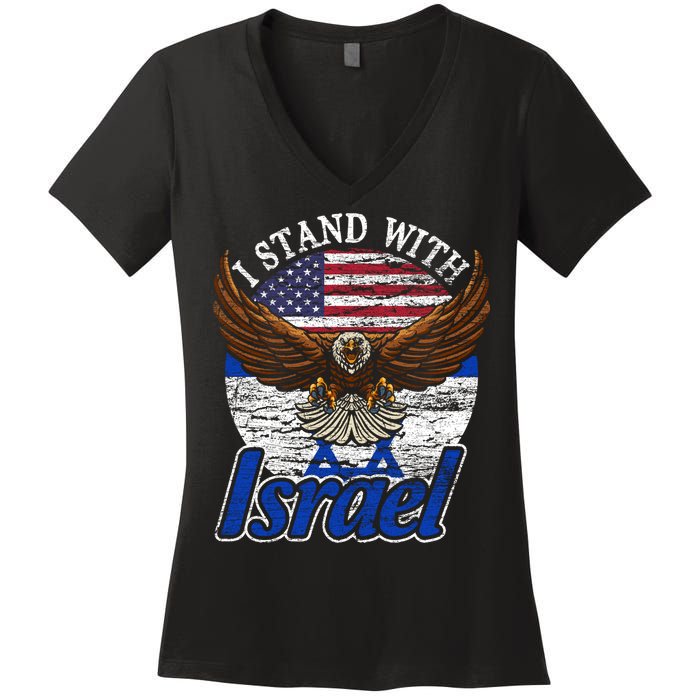 I Stand With Israel Eagle Flag Design Women's V-Neck T-Shirt