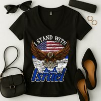 I Stand With Israel Eagle Flag Design Women's V-Neck T-Shirt