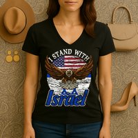 I Stand With Israel Eagle Flag Design Women's V-Neck T-Shirt