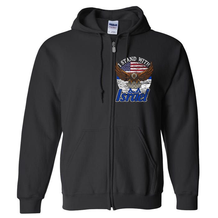 I Stand With Israel Eagle Flag Design Full Zip Hoodie