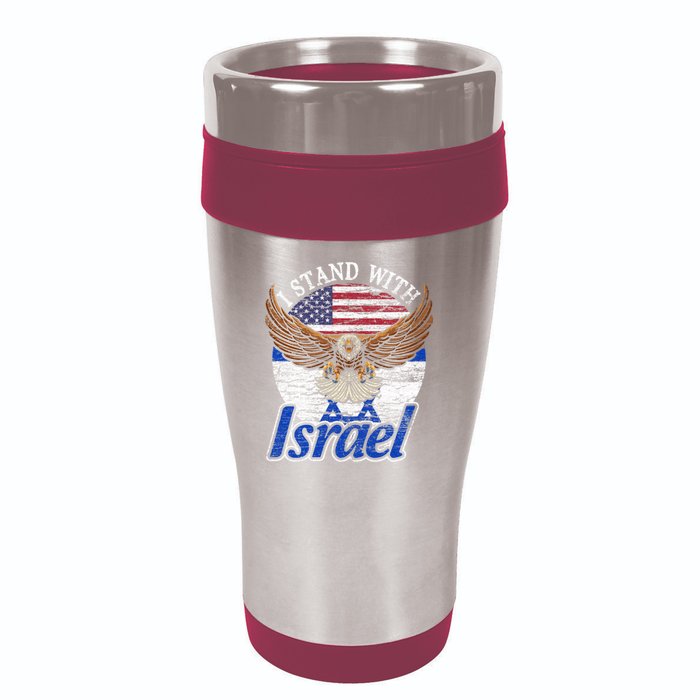 I Stand With Israel Eagle Flag Design 16oz Travel Tumbler