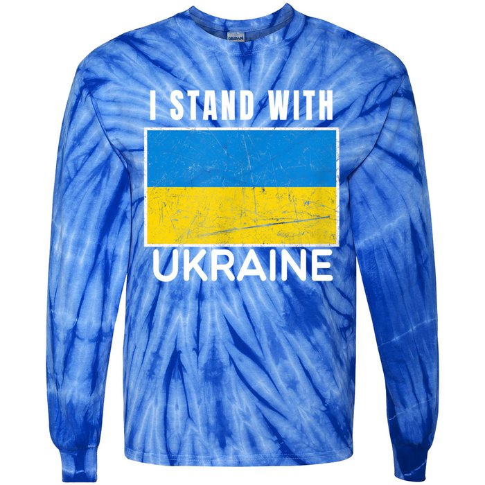 I Stand With Ukraine Flag For Ukrainian Lover Gift Tie-Dye Long Sleeve Shirt