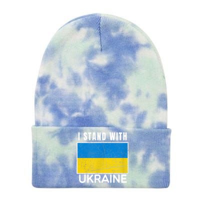 I Stand With Ukraine Flag For Ukrainian Lover Gift Tie Dye 12in Knit Beanie