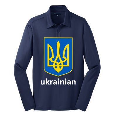 I Stand With Ukraine USA Support Ukrainian Pride Trident Silk Touch Performance Long Sleeve Polo