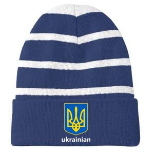 I Stand With Ukraine USA Support Ukrainian Pride Trident Striped Beanie with Solid Band