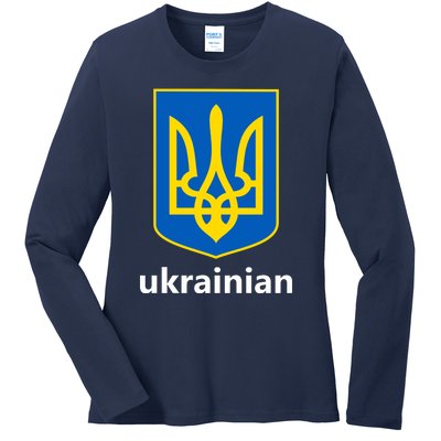 I Stand With Ukraine USA Support Ukrainian Pride Trident Ladies Long Sleeve Shirt