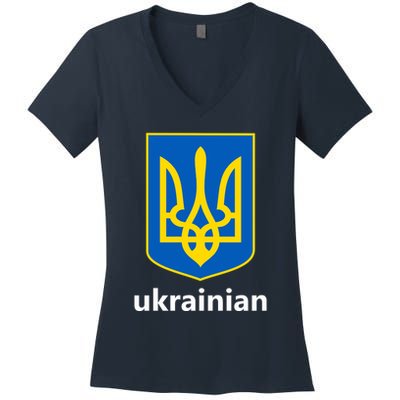 I Stand With Ukraine USA Support Ukrainian Pride Trident Women's V-Neck T-Shirt
